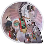 Kachina Native American Unicorn Round Beach Towel