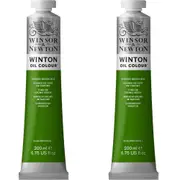 2x Winsor & Newton 200ml Winton Oil Colour Paint Artist/Craft Chrome Green Hue