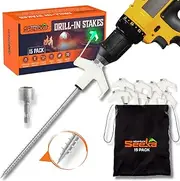 Adventure Seeka 15 Pack - Super Heavy Duty Threaded Tent Stakes - Screw Style Glow-in-The-Dark Ground Anchor Pegs - Hex Head Driver and Convenient Storage Bag Included