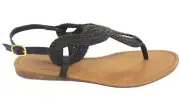 WHOLESALE LOT Women's Braided Gladiator Sandals T-Strap Shoe 24 pairs-8016 Black