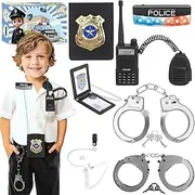 IVENRXIU Police Toys, Police Pretend Play Toys for Dress Up, Role Play Set with Police Accessories, Handcuffs, Warning Light, Police Badge, Birthday Halloween Christmas Gifts for Kids Boys Girls,