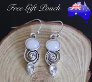 Crystal White Moonstone Zirconia Swirl Boho Vintage Silver Dangle Earrings Gift