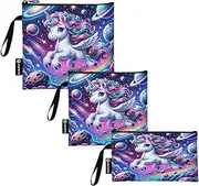 RPLIFE Cute Cartoon Unicorn Galaxy Space Snack Bag and Sandwich Bags Reusable Washable Food Storage Pouch with Zipper for Kids and Adults (Set of 3: S/M/L)