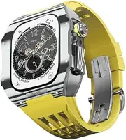 [KAVJU] Latest lightweight carbon fiber case + fluororubber strap，For Apple Watch 8/7/6/5/4 series Replacement strap，For iwatch 44/45mm Watch Band upgrade kit