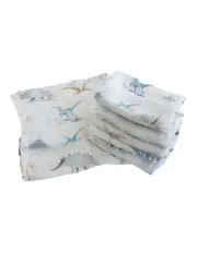 [Bubba Blue] Jurassic Bamboo Muslin Face Washers 6 Pack in Blue/White
