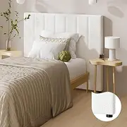 Oikiture Headboard Boucle Bed Headboard Suitable for Single and King Single, White
