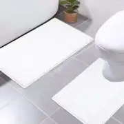 White Bathroom Rugs Set of 2 Pieces Soft Absorbent Bath Mats with U Shaped To...