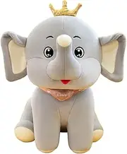 Plush Toy Crown Elephant Doll Stuffed Toy Cushion Cuddly Toy Crown Elephant for Playing and Cuddling Soft Cuddly Toy for Girls, Boys, Babies (40 cm, Grey)