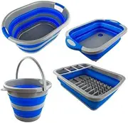 Adventure Kings Collapsible Sink + 10L Bucket + Laundry Basket + Dish Rack Camp