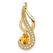 14K Yellow Gold Citrine and Real Diamond Swirl Pendant