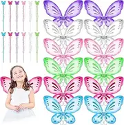 LYCN 12 Pieces Fairy Butterfly Wings with 12 Fairy Wand, Fancy Dress Butterfly Wings Bulk, Colorful Girls Butterfly Wings for Costume Accessories Princess Party Favors Birthday