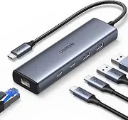 UGREEN 10Gbps USB C Hub Ethernet Adapter, 5 in 1 Network Adaptor Power Port LAN Converter for Thunderbolt 3/4 MacBook, iPhone, iPad（Grey）