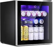 ADVWIN Bar Fridge, Mini Fridge Glass Door Small Beverage Refrigerator 46L, Black