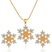 18K Gold Plated Snowflake Jewelry Set,Snowflake Necklace,Snowflake Drop Earrings