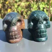2pc Natural Aquatic agate Quartz hand Carved skull crystal Reiki healing2''