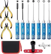 RC Car Tool Kit - Screwdriver Set (Flat, Phillips, Hex), Pliers, Wrench, Repair Tools for Quadcopter Drone Helicopter Airplane, Accessories Compatible with Traxxas R C Cars Trucks Models - 12pcs