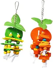 SUPVOX Parrot Toy Set 2pcs Bird Toys for Cockatiel Toys Parrot Block Toys Orange Hanging Wooden Training Toy