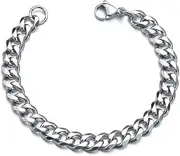 [BIGTEDDY] Men's Stainless Steel Chain Curb Cuban Link Bracelet Bangle Fashion Jewelry Gift (7mm*18cm Silver)