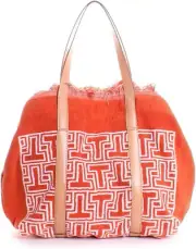 TORY BURCH Towel T Tote Terry Cloth Beach Bag Leather Handle Orange NWT New #2