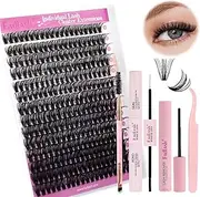 FADLASH DIY Lash Extension Kit Individual Lashes Cluster D Curl Eyelash Extension Kit D Curl Lash Clusters Lash Applicator Tool for Self Application at Home(KIT 50D-D-12-18mm)
