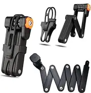 LudoPam Folding Bike Lock Anti-Theft Foldable Bicycle Lock 4-Digit Combination Bike Lock Steel Heavy Duty Bike Lock Waterproof Anti-Rust Foldable Chain Lock for E-Bikes Scooter Road Mountain Bikes