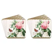 2x 4pc Gibson Gifts Redoute Rose Square Coasters Tableware Protector Mat Set