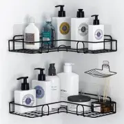 Corner Shower Shelf with Hooks/Soap Tray, Bathroom Storage Organizer, Wall Moun