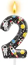 Birthday Candles Number 2 Space Astronaut Candle Planet Cake Toppers Blue Star Ball Cake Decoration for Birthday Boys Girls Kids Space Theme Party (Number 2)