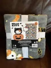 Hello Kitty Grey Squishy Pillow Plush & Blanket Throw Set Halloween *NEW*