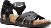 Clarks Women's Roseville Cove Flat Sandal 8.5, Black Leather