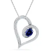 Oval Lab-Created Blue Sapphire and 0.1 CT. T.W. Diamond Loop Heart Pendant in Sterling Silver
