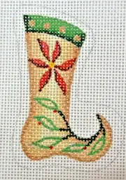 Hand-painted Needlepoint Canvas, Whimsical Christmas Stocking (gold), 18", NEW