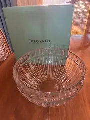 NIB Vintage 1980s Tiffany & Co Cut Crystal ATLAS Bowl Roman Numerals Signed