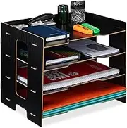Relaxdays Filing Cabinet, 3 Compartments, Letter Tray, Office Document Organiser, A4 Format, 27 x 32.5 x 25 cm, Black, 100% fibreboard