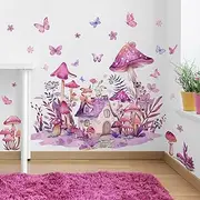 Mushroom Wall Decals Fairy Garden Wall Stickers Flower Butterflies Wall Stickers Garden Plant Grass Flower Peel and Stick Wallpaper for Kids Baby Bedroom Nursery Home