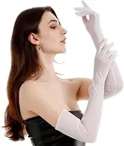 [DILUSILK] 1 PCS Women's Tulle Gloves - Sheer, Mesh, Stretchy, Long Nylon, Elbow Length, Elegant White Lace Wedding & Dress Gloves for Party & Opera, white, One Size