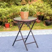 Round Bistro Table Metal Patio Outdoor Foldable Patio Rattan Side Coffee Black