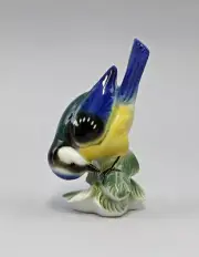 9942486 Porcelain Figurine Blue Tit Bird Wagner & Apel Thuringia H10cm