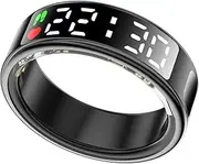 LONGLU Smart Ring for Women Men with LED Display Screen, Fitness Tracker Ring with Heart Rate/Blood Oxygen/Sleep/Sport/ 5ATM Class Waterproof, Health Tracker for iPhone & Android (Black, 12)