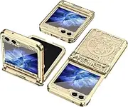 [YJZSKRXFAK] Case for Samsung Galaxy Z Flip5 2023, Electroplating Crystal Pattern Case with Hinge Protection and Built-in Front Screen Protector Cover Case for Galaxy Z Flip 5 2023-Gold