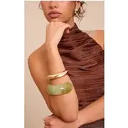 Jade Resin & Gold Metal Bangle Set, Jade Green