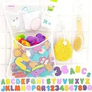 Kids Bath Toys Set for Toddler, 36 Foam Bath Letters and Numbers with Organizer Net, Alphabet Bathtub Letters Toys for Boys and Girls Bathtub Time Toys
