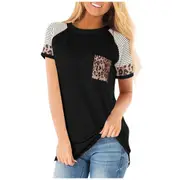 Short Sleeves Leopard Print Top with Pockets