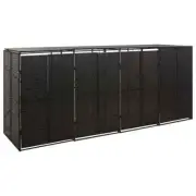 vidaXL Quadruple Wheelie Bin Shed Black 274x80x117 cm Poly Rattan