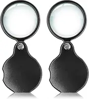 2pcs 10x Small Pocket Magnify Glass Premium Folding Mini Magnifying Glass with Rotating Protective Leather Sheath, Apply to Reading, Science, Jewelry, Hobbies, Books, 1.96in
