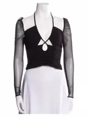 NWT Self Portrait Top Size 10 Black Mesh Crop Long Sleeve