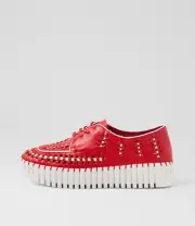New Django & Juliette Brodies New Red White Leather Sneakers Womens Shoes Casual