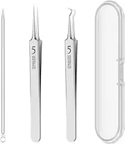 Pimple Popper Tool Kit, RJVNT 3 pcs Blackhead Extractor, 3 in 1 Stainless Steel Pimple Extractor Blackhead Remover Tools Tweezer Set