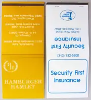2 VTG GIANT LARGE FEATURE MATCHBOOK~HAMBURGER HAMLET~SECURITY FIRST INS~UNSTRUCK