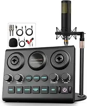 Podcast Equipment Bundle with Audio Interface and Dynamic Studio Microphone,Voice change, 48V Phantom Power, Perfect for Podcasting, Streaming,Gaming, Recording,YouTube,TikTok, PC